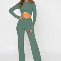 Polyester Women Casual Set midriff-baring & two piece & skinny Pants & top Set