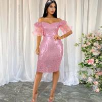 Polyester Slim & Plus Size One-piece Dress pink PC