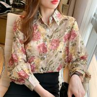 Polyester Vrouwen lange mouwen blouses Afgedrukt Bloemen meer kleuren naar keuze stuk