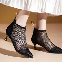 Rubber & PU Leather & Gauze heighten High-Heeled Shoes & breathable black Pair