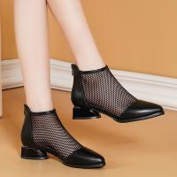 Rubber & PU Leather & Gauze chunky High-Heeled Shoes & breathable black Pair