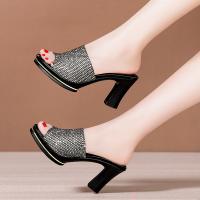 Rubber & PU Leather heighten High-Heeled Shoes & breathable iron-on Pair