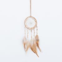 Leather & Crystal Glass & Feather & Iron Creative Dream Catcher Hanging Ornaments for home decoration brown PC