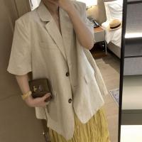 Cotton Linen Women Suit Coat slimming & loose patchwork Solid PC