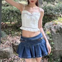 Cotton Slim & Crop Top Camisole patchwork Solid white and green PC