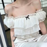 Polyester detachable sleeves & Crop Top Women Short Sleeve Blouses patchwork Solid beige PC