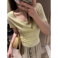 Tencel Waist-controlled Women Short Sleeve T-Shirts slimming patchwork Solid PC