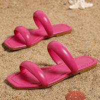Rubber & PU Leather Beach Slippers Solid Pair