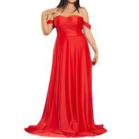 スパンデックス & ポリエステル ロングイブニングドレス 単色 赤 一つ