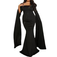 Spandex & Polyester Plus Size & High Waist Long Evening Dress Solid PC