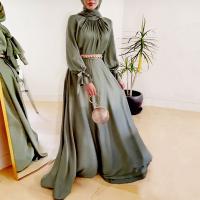 Polyester High Waist Middle Eastern Islamic Muslim Dress Solid PC