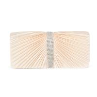 Satin & ABS & PC-Polycarbonate Pleat & Easy Matching Clutch Bag with chain & soft surface & with rhinestone Solid champagne PC