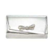 ABS & PC-Polycarbonate & Polyester Concise & Easy Matching Clutch Bag with chain & soft surface & with rhinestone Solid silver PC