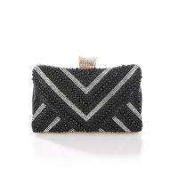 Plastic Pearl Concise & Easy Matching Clutch Bag with chain & soft surface & with rhinestone black PC