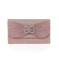 Polyester Concise & Pleat & Easy Matching Clutch Bag with chain & soft surface & with rhinestone Solid pink PC