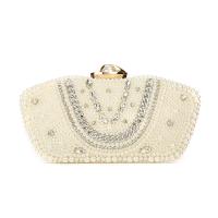 Plastic Pearl Easy Matching Clutch Bag with chain & with rhinestone white PC