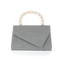 Plastic Pearl & Polyester Easy Matching Handbag with chain & soft surface & with rhinestone Solid silver PC