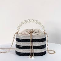 Cloth & Metal & PU Leather hard-surface & Easy Matching Handbag with chain Plastic Pearl striped PC