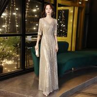 Polyester Slim & Plus Size Long Evening Dress champagne PC