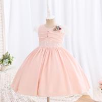 Gauze & Polyester & Cotton Princess Girl One-piece Dress Cute & large hem design printed PC