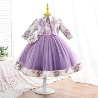 Gauze & Polyester & Cotton Princess Girl One-piece Dress Cute & large hem design Bag & skirt & coat embroidered Set