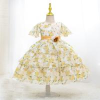 Polyester & Cotton Princess Girl One-piece Dress Cute & large hem design printed shivering PC