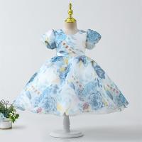 Polyester & Cotton Princess Girl One-piece Dress Cute & large hem design printed floral PC