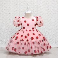 Polyester & Cotton Princess Girl One-piece Dress Cute & large hem design printed Strawberry PC