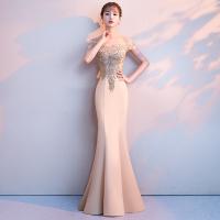 Polyester Off Shoulder & Slim & Mermaid Long Evening Dress Solid gold PC