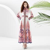 Polyester Soft One-piece Dress slimming & breathable printed floral pink PC