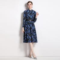 Polyester Waist-controlled & Soft One-piece Dress & breathable printed blue PC
