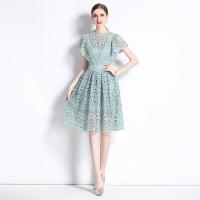 Polyester Soft One-piece Dress & hollow & breathable crochet green PC