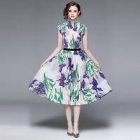 Polyester Waist-controlled & Soft Two-Piece Dress Set & two piece printed Plant purple Set