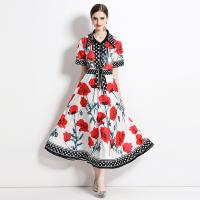 Polyester Two-Piece Dress Set midriff-baring & two piece & breathable printed floral red Set