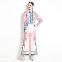 Polyester Wide Leg Trousers Women Casual Set & two piece & loose printed pink Set