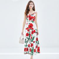 Polyester Two-Piece Dress Set midriff-baring & two piece & off shoulder & breathable printed floral Set