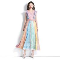 Chiffon Soft One-piece Dress slimming & ankle-length printed multi-colored PC
