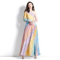 Chiffon Waist-controlled One-piece Dress slimming & One Shoulder printed multi-colored PC