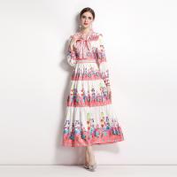 Polyester Waist-controlled & Slim One-piece Dress & loose printed shivering pink PC
