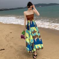 Polyester Beach Dress backless & tube & ankle-length printed PC