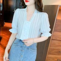 Lace & Polyester lace & Soft Women Short Sleeve Shirt Solid white PC