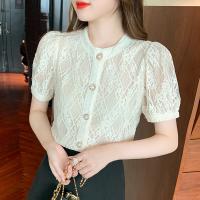 Lace & Polyester lace & Soft & Slim Women Short Sleeve Shirt Solid Apricot PC