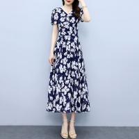 Chiffon Waist-controlled & Soft One-piece Dress & ankle-length printed floral black PC