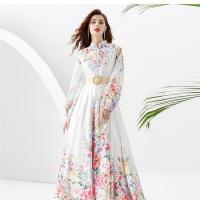Polyester Soft & front slit One-piece Dress slimming & breathable printed floral white PC
