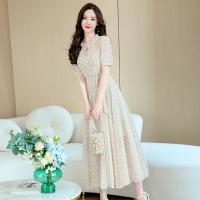 Chiffon Waist-controlled One-piece Dress see through look printed shivering PC
