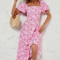 Polyester Waist-controlled One-piece Dress printed shivering pink PC