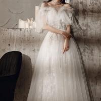Polyester Waist-controlled Long Evening Dress large hem design & tube white PC