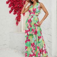 Polyester Waist-controlled One-piece Dress printed floral multi-colored PC