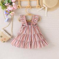 Polyester Slim Girl One-piece Dress patchwork striped pink PC