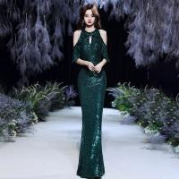 Sequin & Polyester Slim Long Evening Dress & hollow patchwork Solid PC
